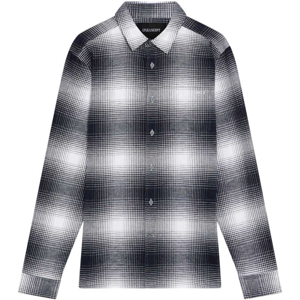 Lyle & Scott Mens Flannel Shirt / Night Sky/White